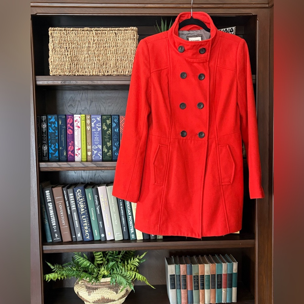Old Navy Women's Bright Orange-Red Pea Coat